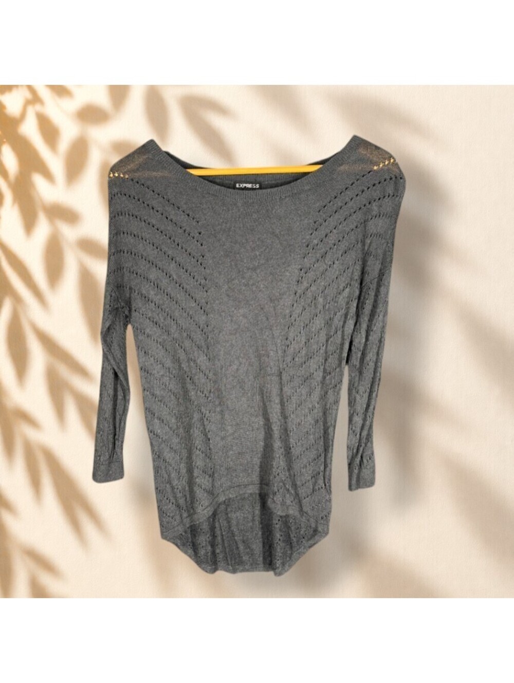 Express Sweater Pullover Women S Small Gray Knit Long Sleeve Rayon Soft Cozy